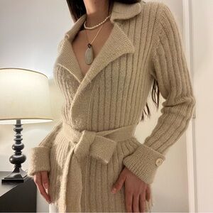 Elegant Cream Knit Belted Sweater